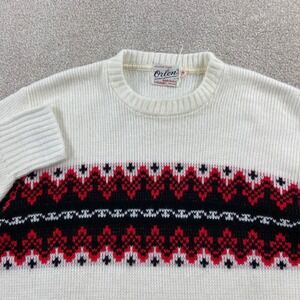 Vintage 60's‎ Rugby Orlon Sweater Mens 42 White Red Black Fair Isle Crew Neck